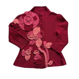 RARE Sleeping on Snow Cardigan Sweater Womens S Red Pink Floral Button Appliqué